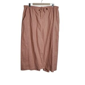 Vintage silhouette linen skirt Orange Midi Plus Size 1X